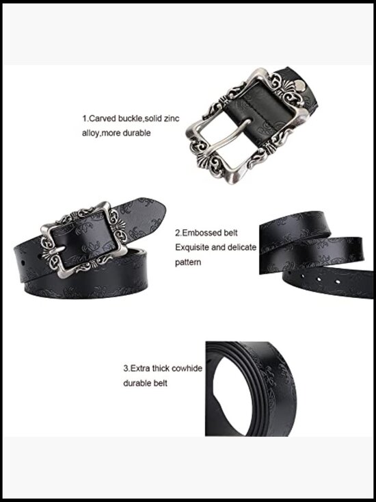 Vintage Carved Pin Buckle Leather Belt Adjustable for Jeans and Dresses main image 6